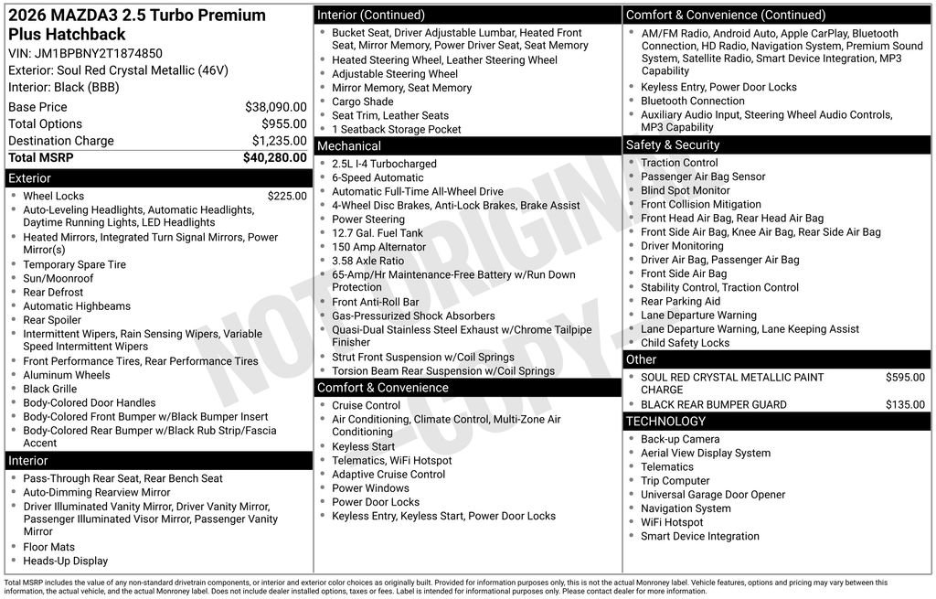 New 2026 MAZDA MAZDA3 Hatchback w/Premium Plus Pkg AWD/4WD image 6
