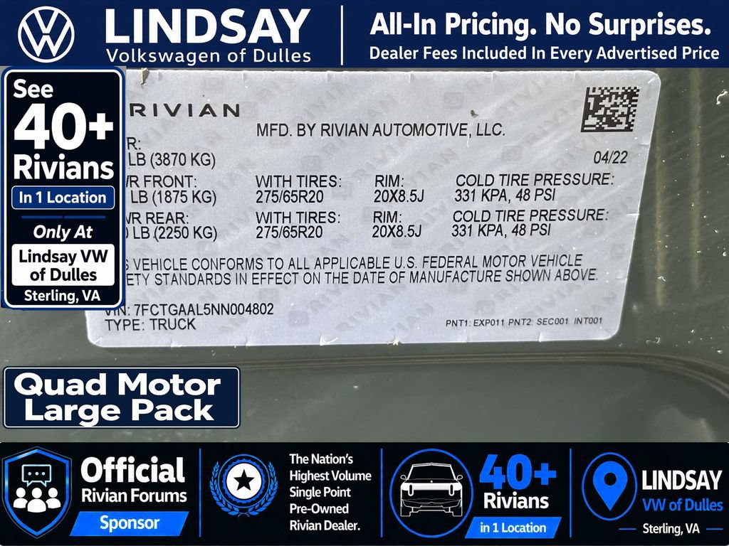 Used 2022 Rivian R1T Launch Edition AWD/4WD image 30
