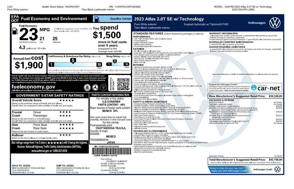 Used 2023 Volkswagen Atlas SE FWD image 2