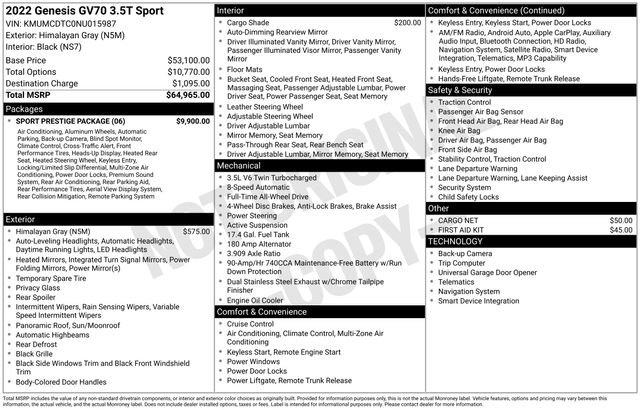 Used 2022 Genesis GV70 3.5T Sport w/ Sport Prestige Package image 2