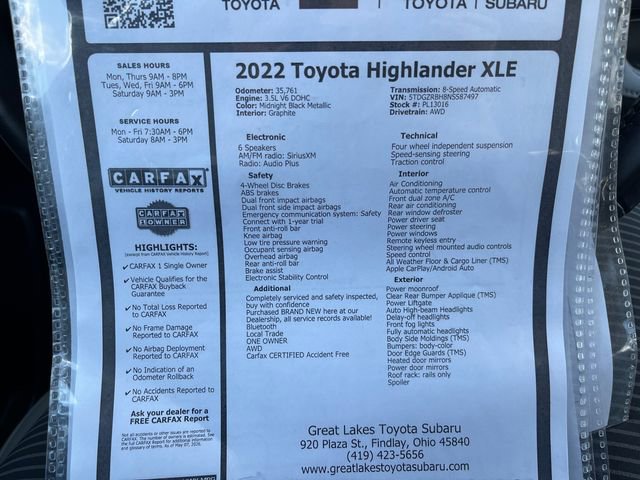 Used 2022 Toyota Highlander XLE AWD/4WD image 27