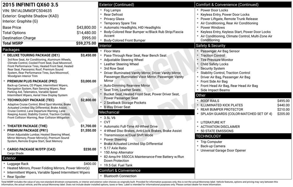 Used 2015 INFINITI QX60 AWD w/ Deluxe Touring Package image 65