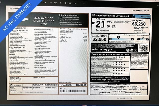 New 2026 Genesis GV70 3.5T Sport Prestige AWD/4WD image 18