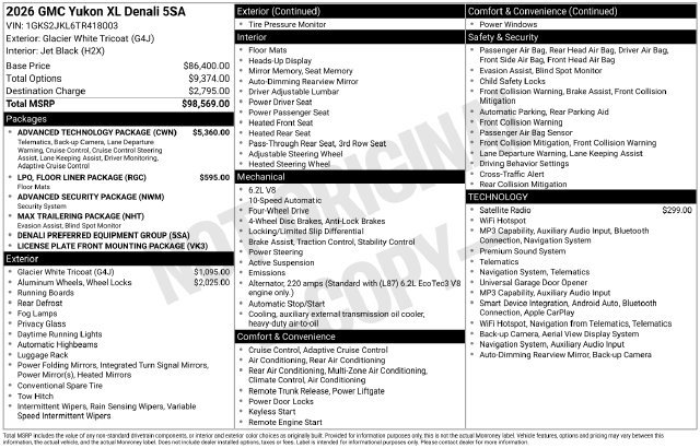 New 2026 GMC Yukon XL Denali w/ Advanced Technology Package AWD/4WD image 4