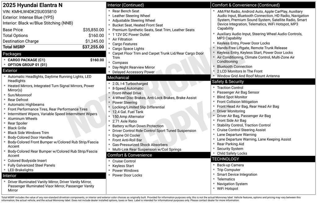 New 2025 Hyundai Elantra N w/ Cargo Package image 3