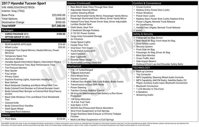 Used 2017 Hyundai Tucson Sport w/ Cargo Package FWD image 18
