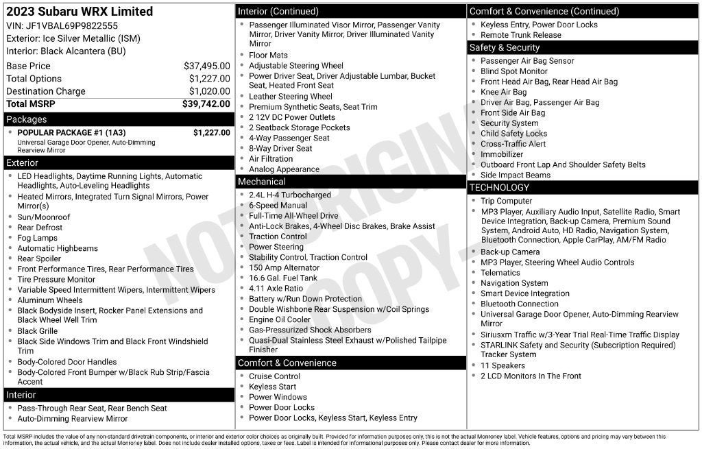 Used 2023 Subaru WRX Limited w/ Popular Package #1 AWD/4WD image 3