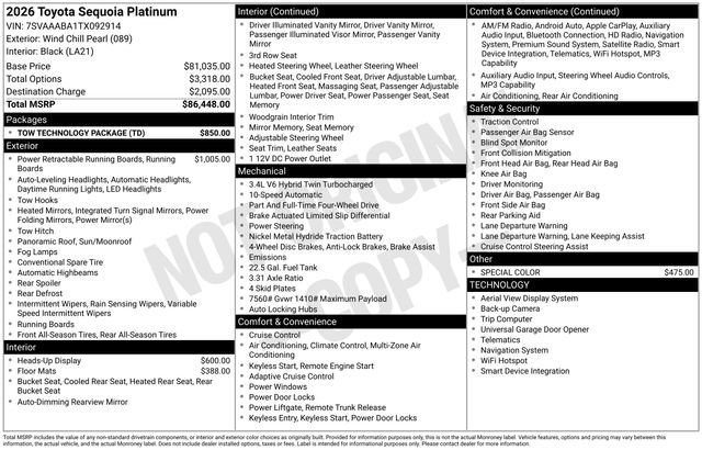 New 2026 Toyota Sequoia Platinum w/ Tow Technology Package AWD/4WD image 4