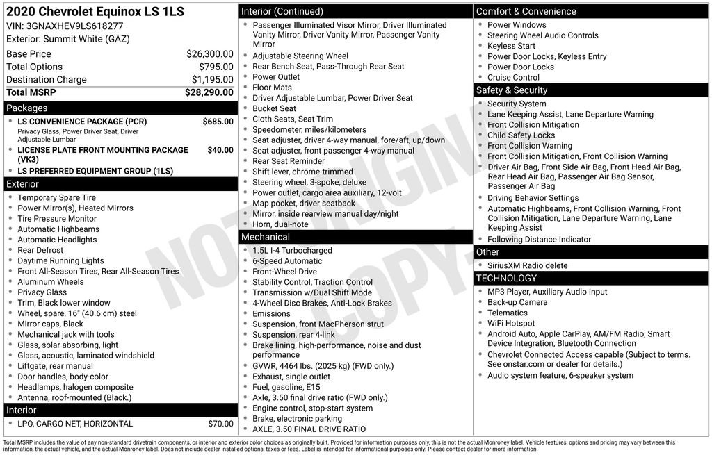 Used 2020 Chevrolet Equinox LS w/ LS Convenience Package FWD image 1