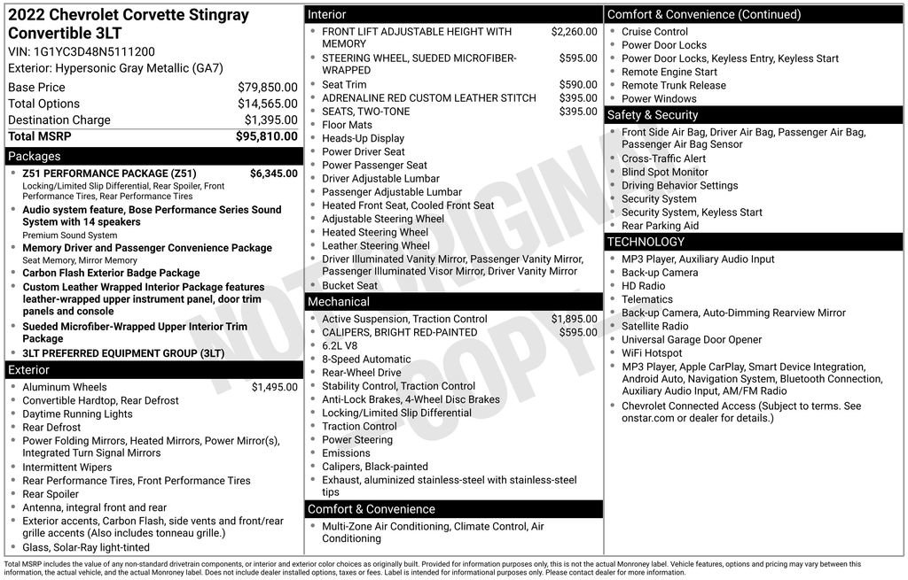 Used 2022 Chevrolet Corvette Stingray Premium Conv w/ Z51 Performance Package RWD image 10