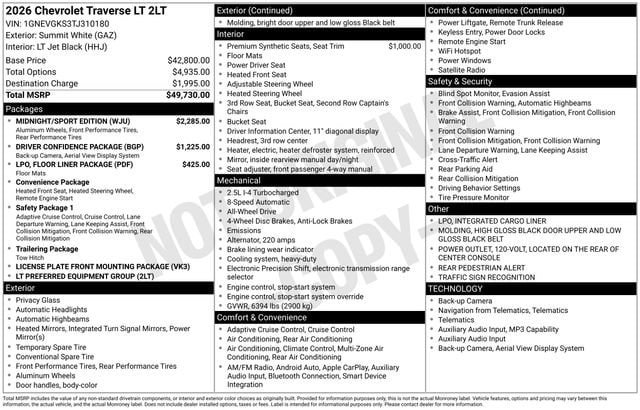 New 2026 Chevrolet Traverse LT w/ Midnight/Sport Edition AWD/4WD image 22