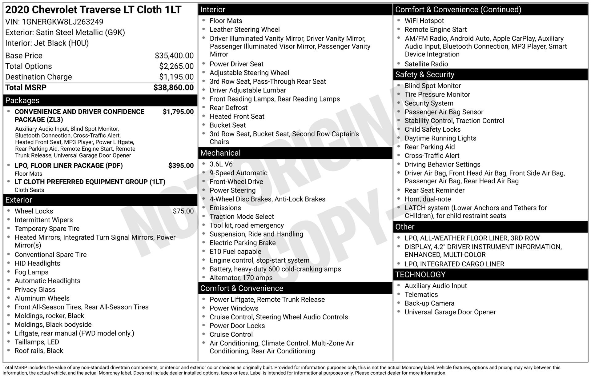 Used 2020 Chevrolet Traverse LT image 39