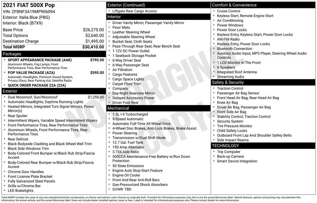 Used 2021 FIAT 500X Pop w/ Sport Appearance Package image 36