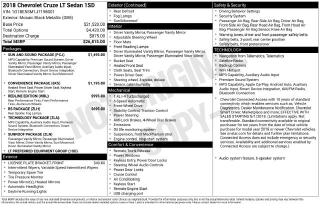 Used 2018 Chevrolet Cruze LT w/ Sun And Sound Package FWD image 43