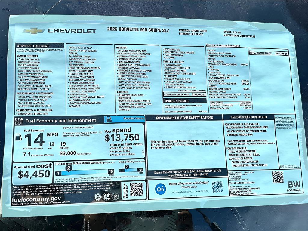 New 2026 Chevrolet Corvette Z06 w/ Z07 Performance Package RWD image 11