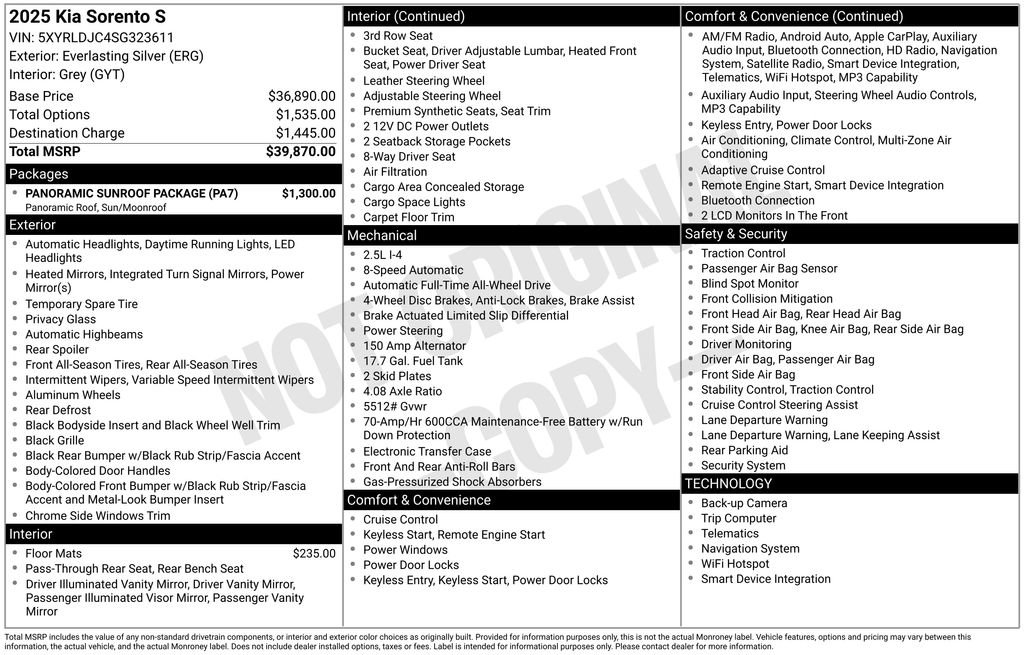 Certified 2025 Kia Sorento S w/ Panoramic Sunroof Package image 33