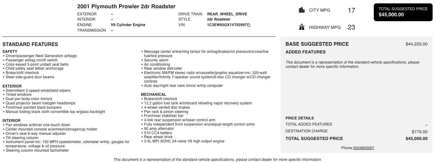 Used 2001 Chrysler Prowler RWD image 5