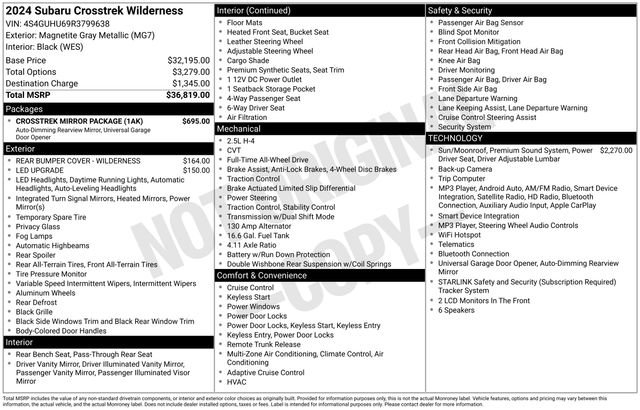Certified 2024 Subaru Crosstrek 2.5i Wilderness w/ Crosstrek Mirror Package AWD/4WD image 36