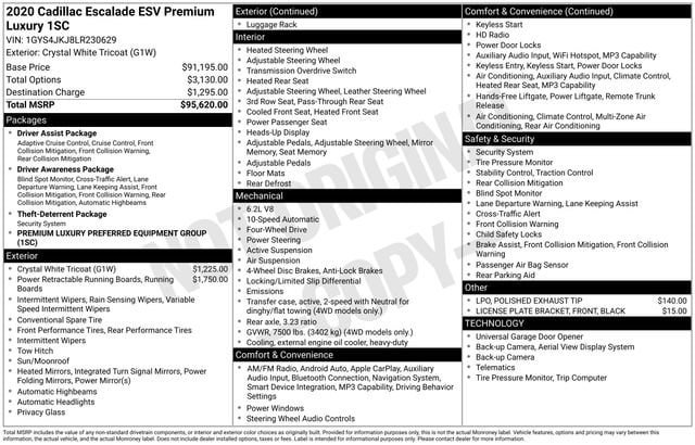 Used 2020 Cadillac Escalade ESV Premium Luxury AWD/4WD image 31