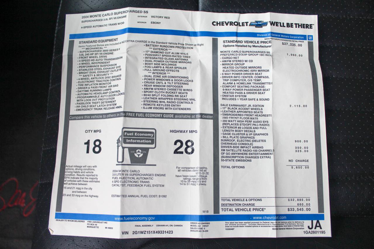 Used 2004 Chevrolet Monte Carlo SS w/ Dale Earnhardt Jr. Package FWD image 44