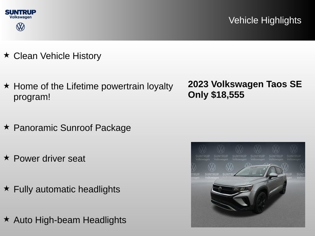 Used 2023 Volkswagen Taos SE w/ Panoramic Sunroof Package image 8