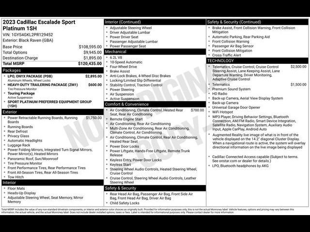 Certified 2023 Cadillac Escalade Sport Platinum w/ LPO, ONYX Package AWD/4WD image 23