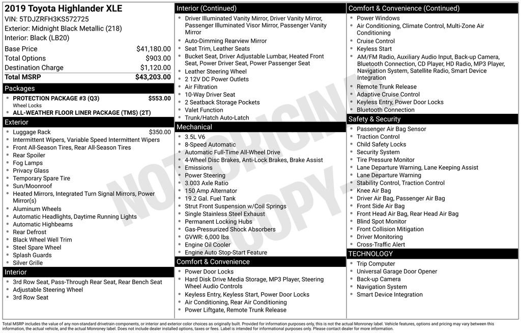 Used 2019 Toyota Highlander XLE w/ Protection Package #3 image 31