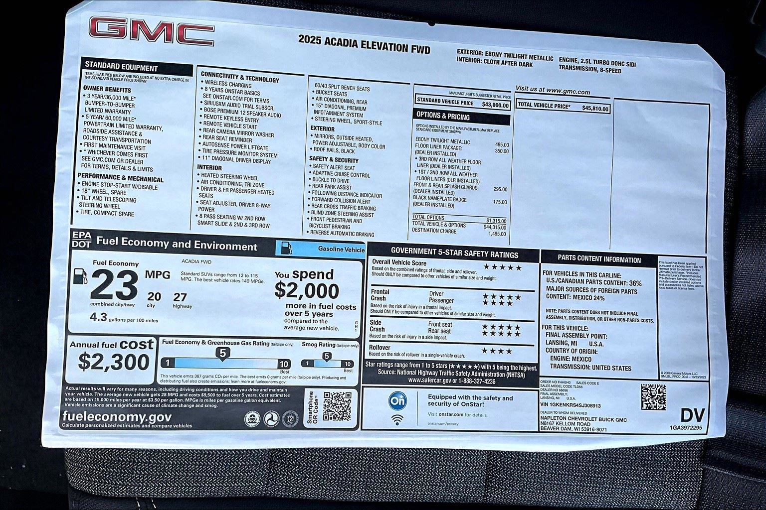 New 2025 GMC Acadia Elevation w/ LPO, Floor Liner Package image 13