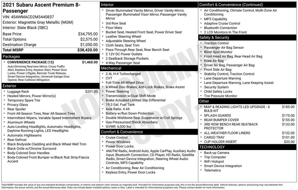 Used 2021 Subaru Ascent Premium w/ Convenience Package image 34