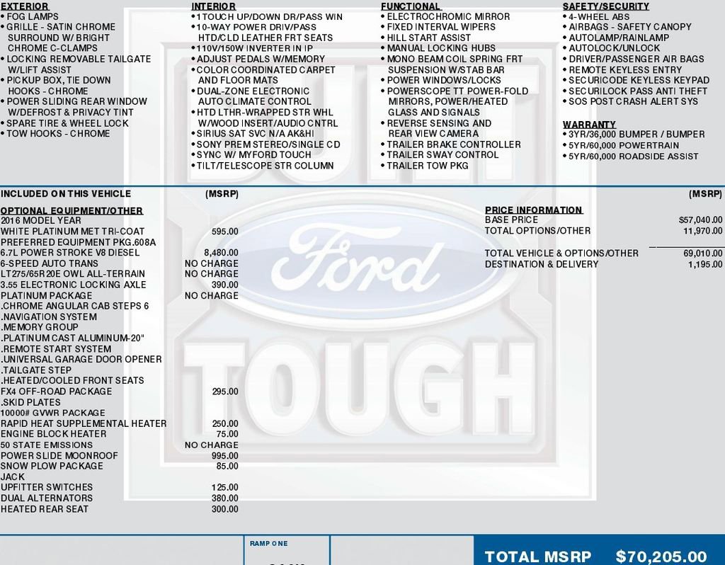 Used 2016 Ford F250 Platinum w/ FX4 Off-Road Package AWD/4WD image 2