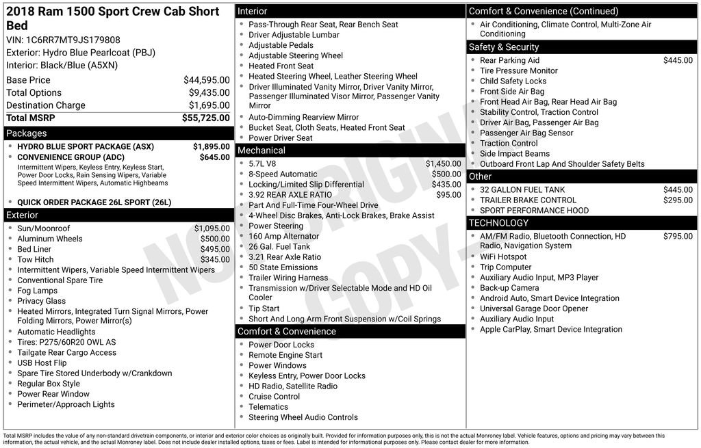 Used 2018 RAM 1500 Sport w/ Hydro Blue Sport Package image 2