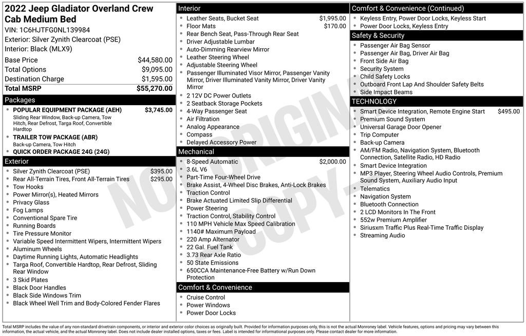 Used 2022 Jeep Gladiator Overland w/ Popular Equipment Package AWD/4WD image 9