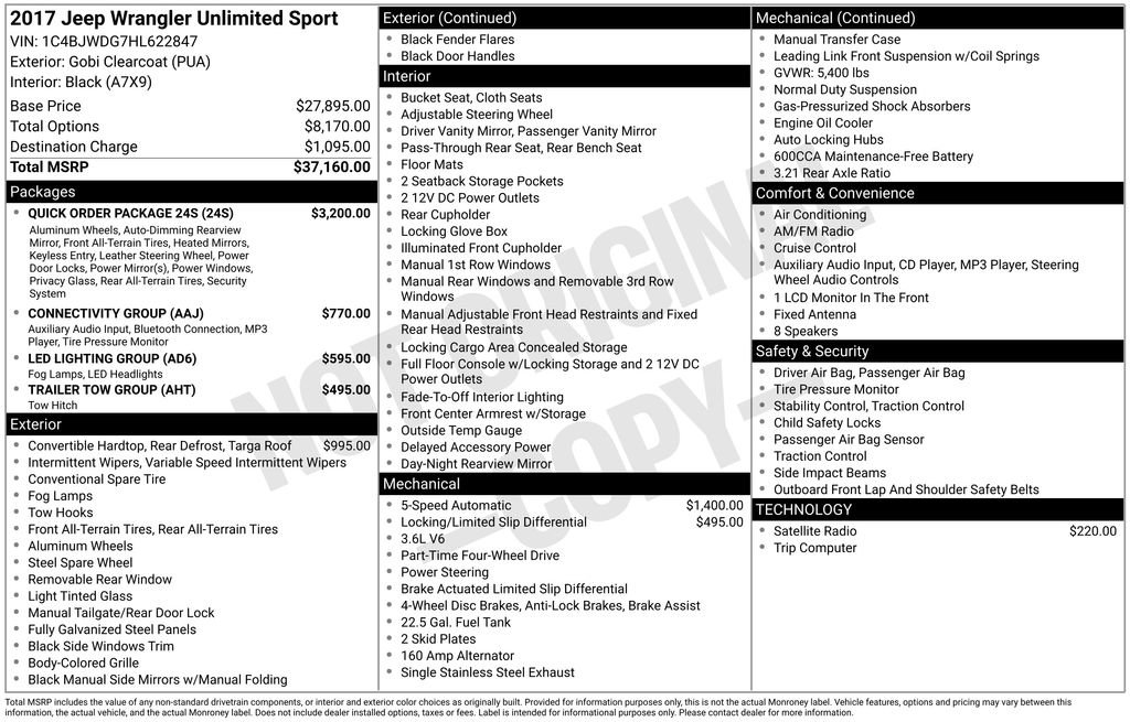 Used 2017 Jeep Wrangler Unlimited Sport w/ Quick Order Package 24S image 5