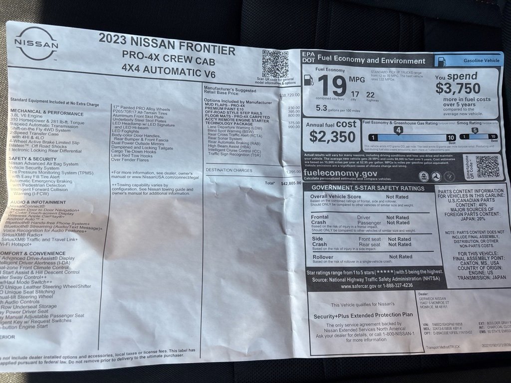 Used 2023 Nissan Frontier PRO-4X w/ Technology Package image 52