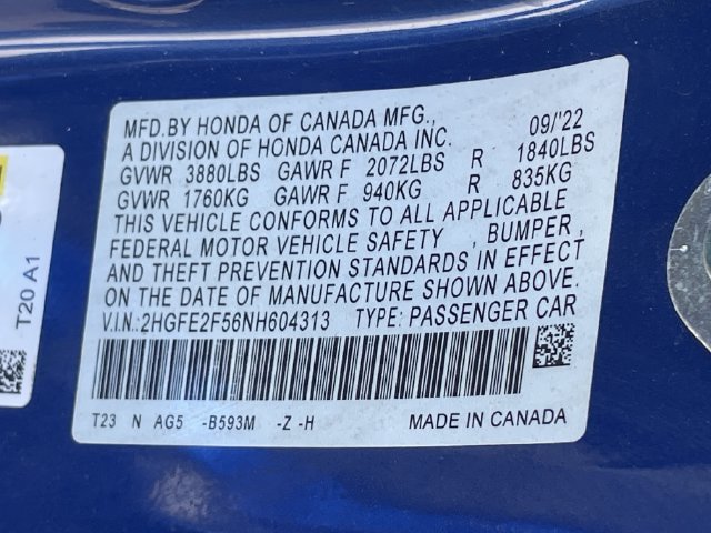 Certified 2022 Honda Civic Sport image 29
