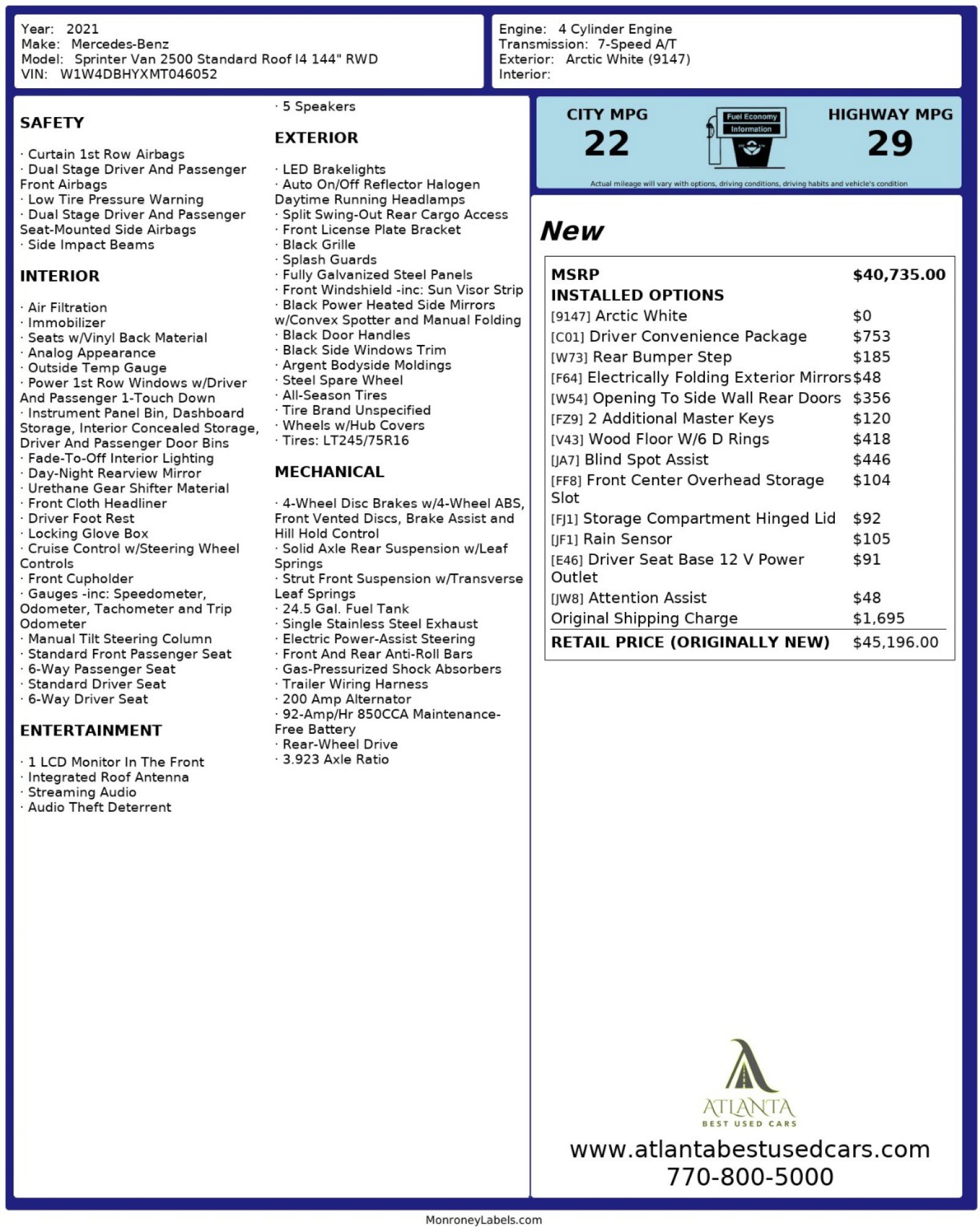 Used 2021 Mercedes-Benz Sprinter 2500 w/ Driver Convenience Package image 38