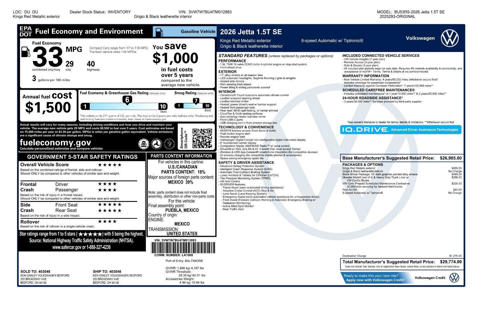 Certified 2026 Volkswagen Jetta SE FWD image 43