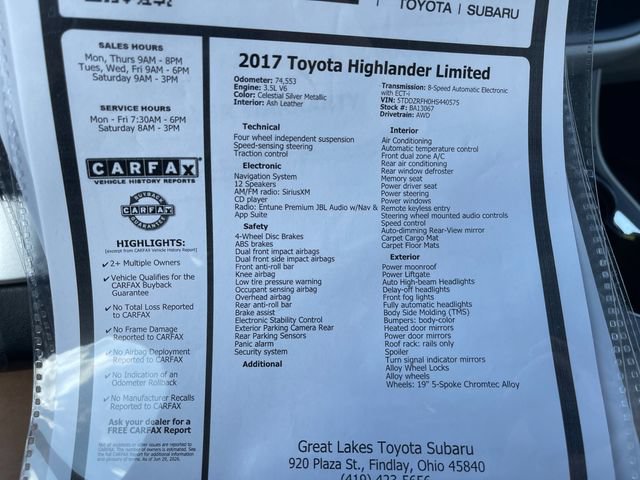 Used 2017 Toyota Highlander Limited w/ Carpet Mat Package AWD/4WD image 27