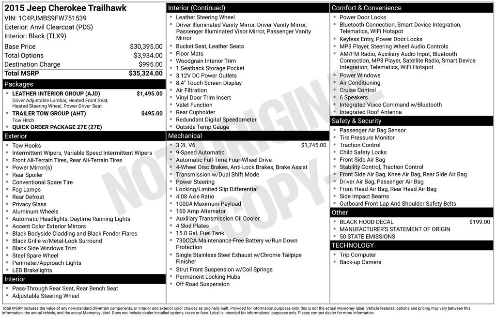 Used 2015 Jeep Cherokee Trailhawk w/ Leather Interior Group image 6