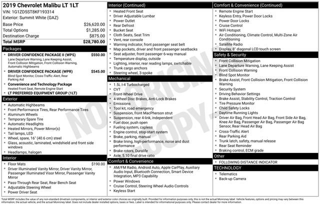 Used 2019 Chevrolet Malibu LT w/ Driver Confidence Package II FWD image 35