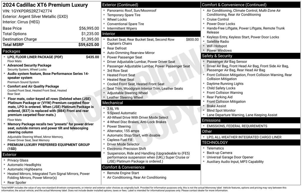 Certified 2024 Cadillac XT6 Premium Luxury w/ LPO, Floor Liner Package image 13