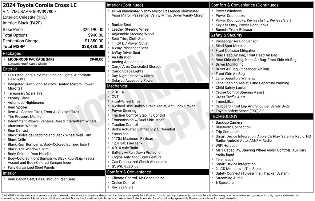 Used 2024 Toyota Corolla Cross LE w/ Moonroof Package FWD image 3