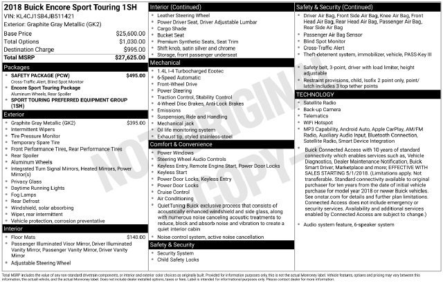 Certified 2018 Buick Encore Sport Touring w/ Safety Package FWD image 6