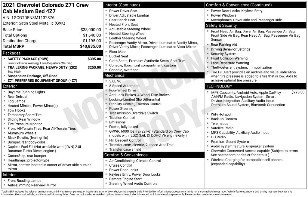 Used 2021 Chevrolet Colorado Z71 w/ Safety Package AWD/4WD image 14