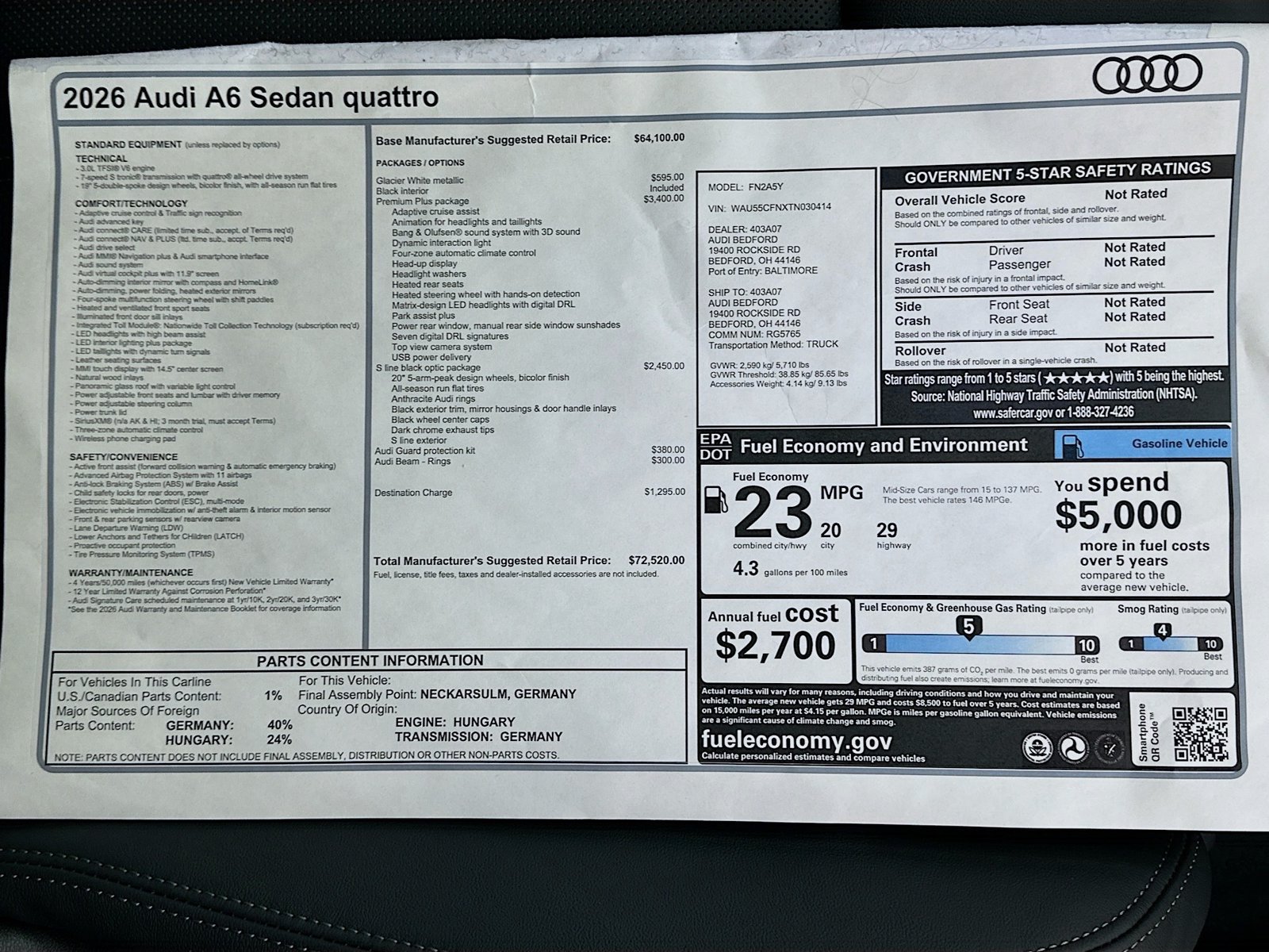 New 2026 Audi A6 Premium Plus AWD/4WD image 48