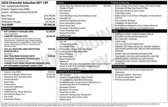 New 2026 Chevrolet Suburban RST w/ RST Capability Package AWD/4WD image 5