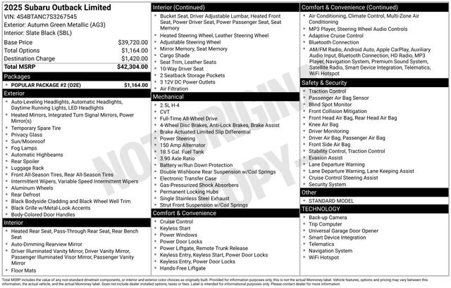 Certified 2025 Subaru Outback Limited w/ Popular Package #2 image 13