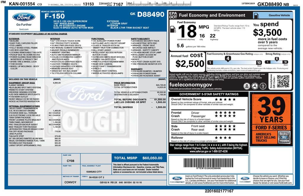 Used 2016 Ford F150 Lariat w/ Equipment Group 502A Luxury AWD/4WD image 17