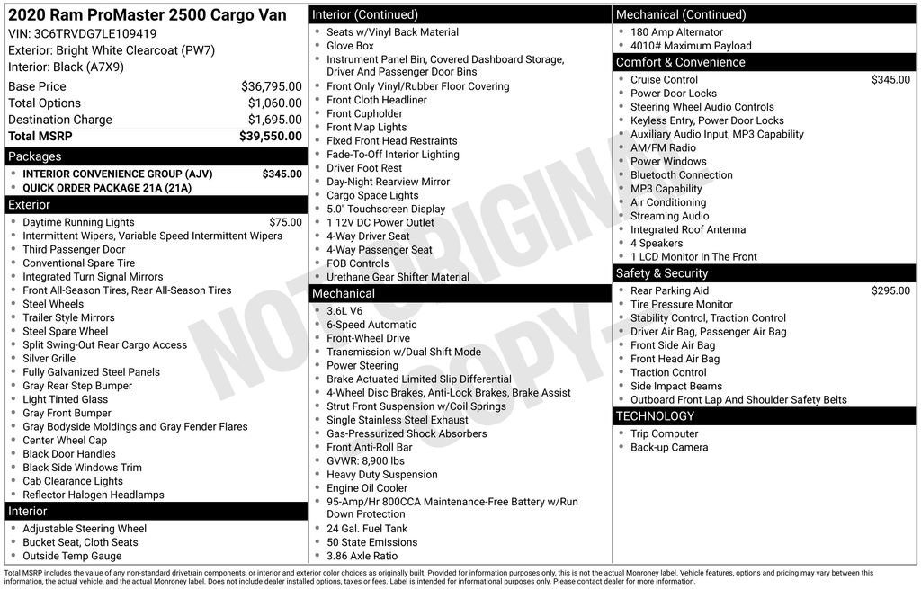 Used 2020 RAM ProMaster 2500 w/ Interior Convenience Group FWD image 27