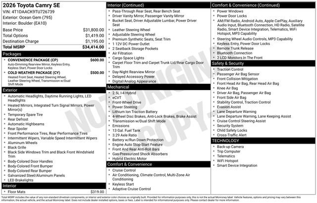New 2026 Toyota Camry SE w/ Convenience Package image 4